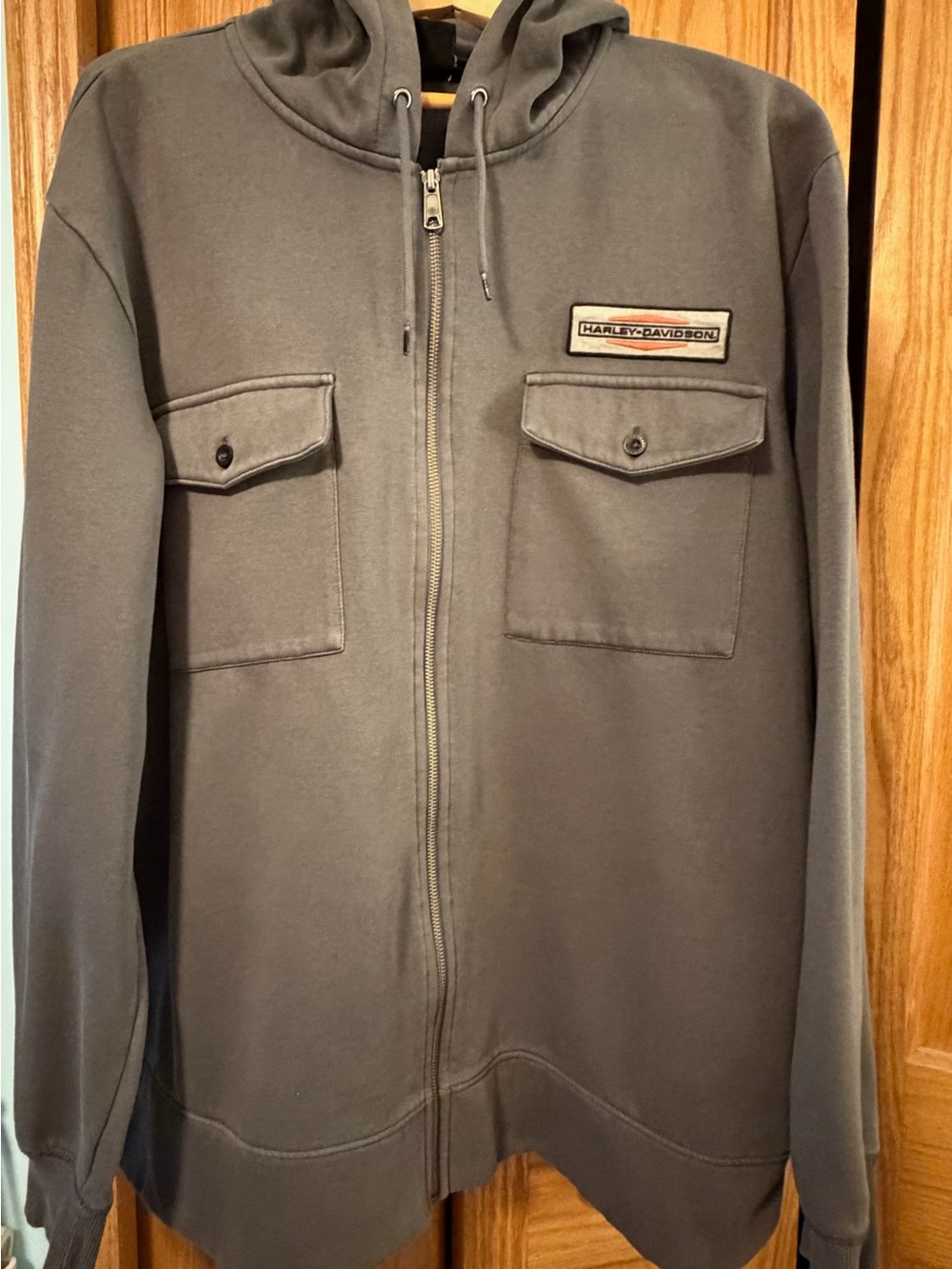 Harley-Davidson Charcoal Gray Full-Zip Hoodie with Chest Pockets